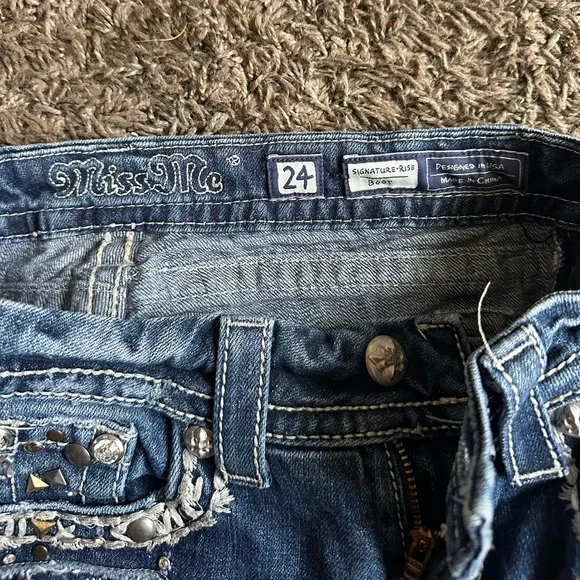 Miss Me Dark Blue Boot Cut Jeans with Silver Details - Picture 3 of 7